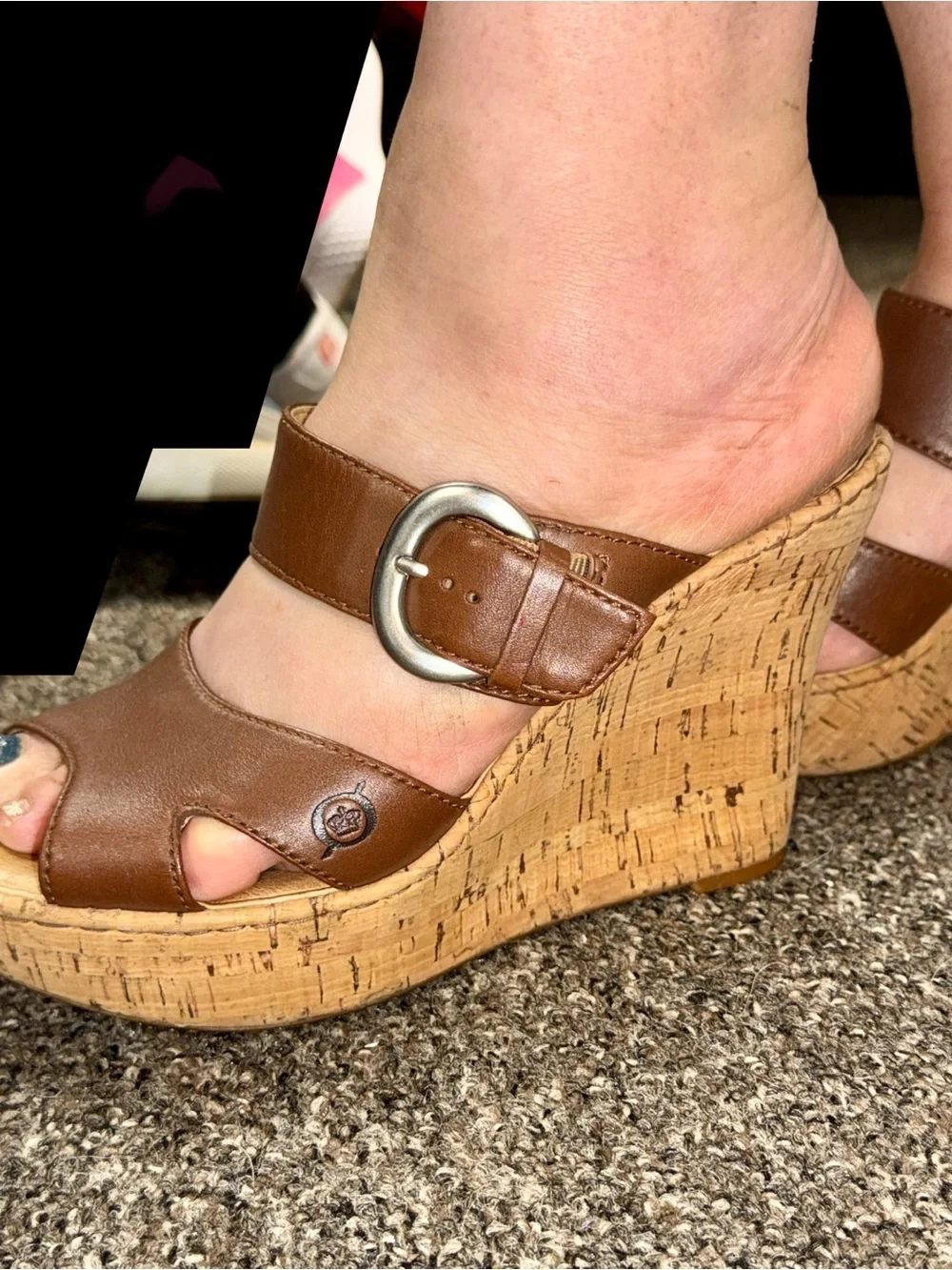 Born Carrabelle Cognac Brown Leather Wedge Sandals Size 8 / 39